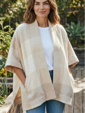 Universal Thread Cream Tan Check Poncho Wrap